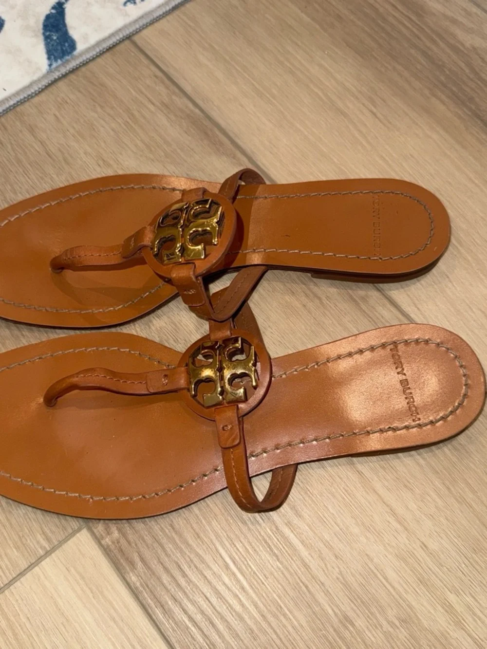 Tory Burch Tan Miller Metallic Logo Slide Sandals